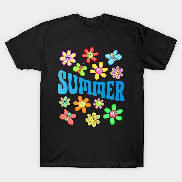 Summer (Blue) - Happy Flowers T-Shirt by Whimsical Frank
